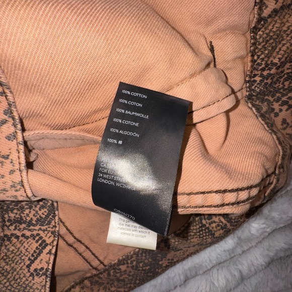 Free People Jacket Womens Medium Trucker Brown Snake Print Denim Button‎ Front - Picture 9 of 9